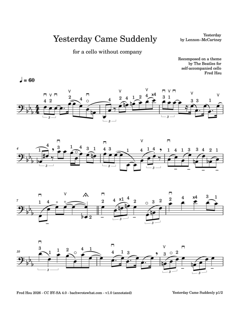 Yesterday Came Suddenly: for a cello without company (annotated) p1