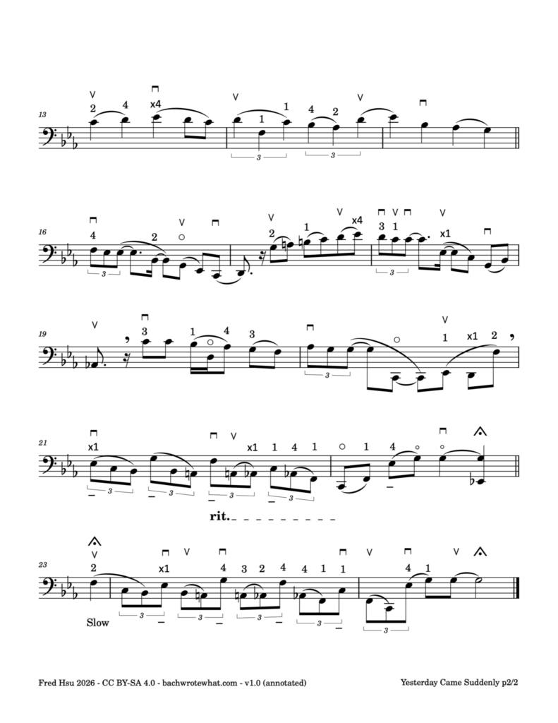 Yesterday Came Suddenly: for a cello without company (annotated) p2