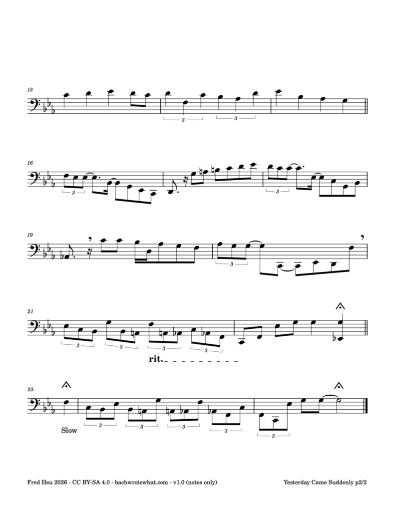 Yesterday Came Suddenly: for a cello without company (notes only) p2